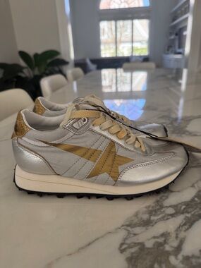 Golden Goose Silver and Gold Running Sneakers